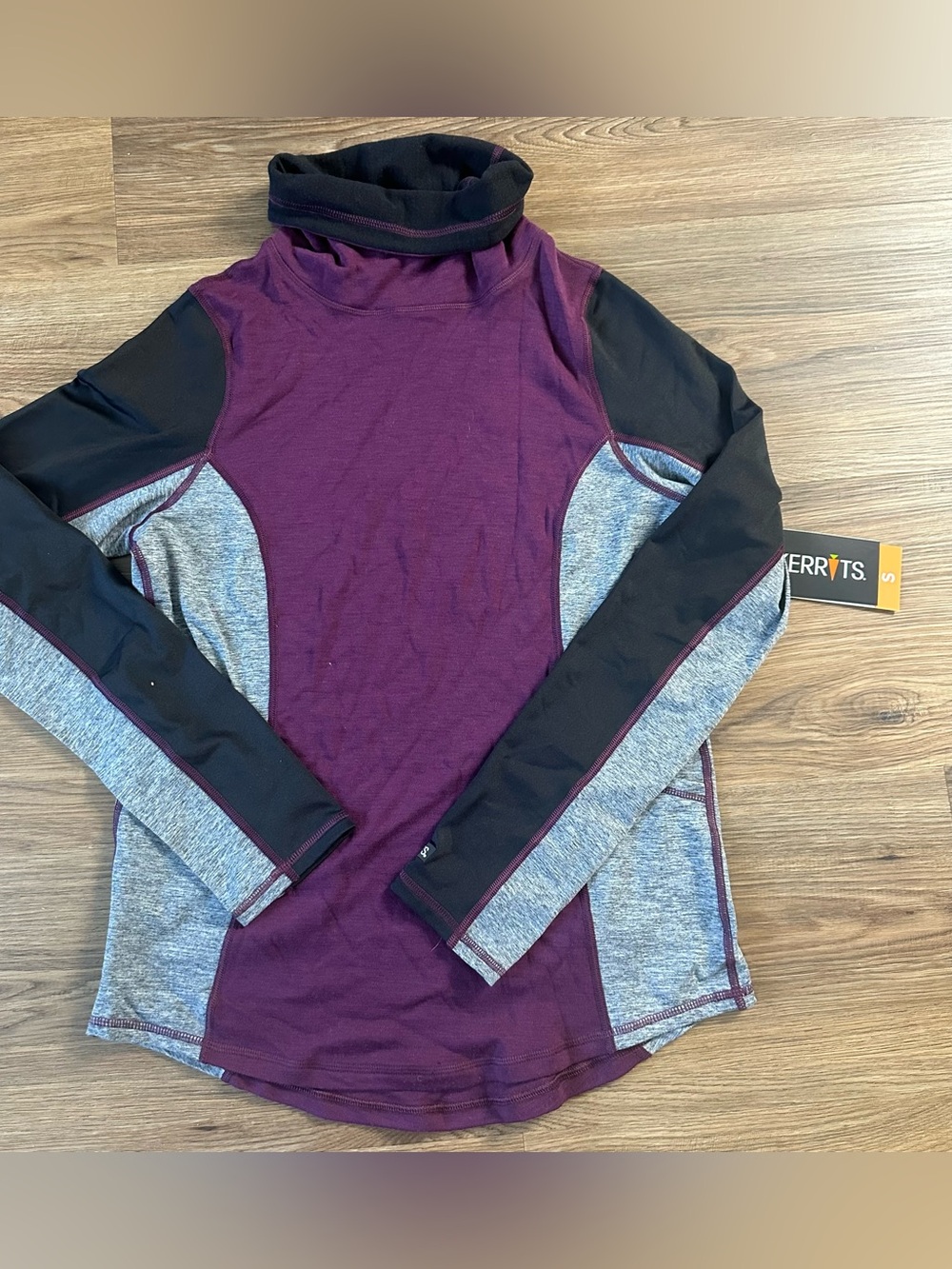 Kerrits Stable Temp Merino Wool Long Sleeve Shirt Small Burgundy Cowl Neck Horse